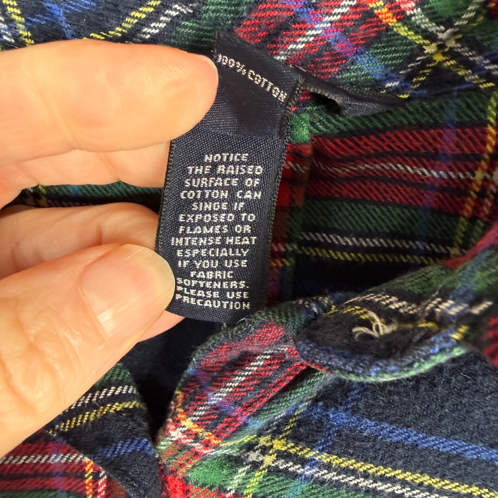 Lands' End Navy Plaid Flannel Long Sleeve Tunic Blouse Size 16 - Picture 3 of 13
